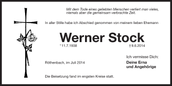 Traueranzeige von Werner Stock von Pegnitz-Zeitung